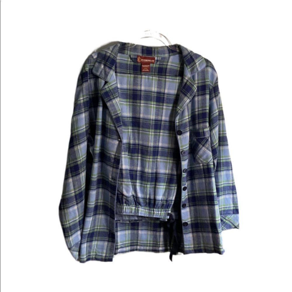 Everdream Cotton Flannel Blue Plaid Pajama Set Size L